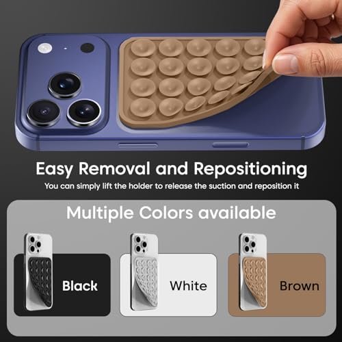Image of Sounce Suction Phone Case Anti-Slip Silicone Hands-Free Sticky Pads for Phone Case Mount for Selfies Videos Mirror Shower Car Dashboard - Black, White, Brown (Pack of 3)