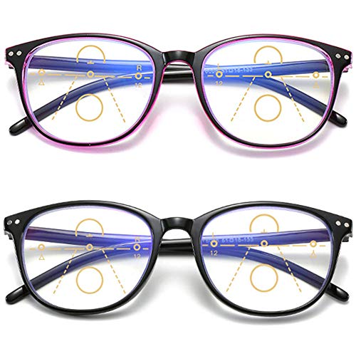 KOOSUFA Gafas de lectura progresivas multifoco, gafas de lectura para hombre y mujer, antiazul, ayuda visual, retro, ayuda de lectura, antifatiga, Juego de 2 colores., Einheitsgröße Cover