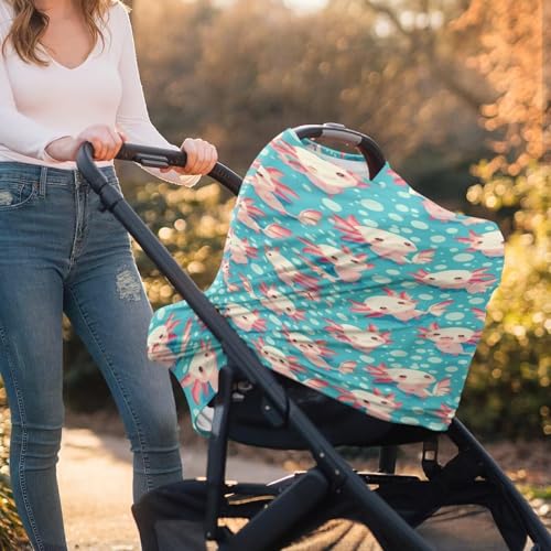 Image of Youngerbaby Axolotl Nursing Cover Breastfeeding Super Soft Multi Use for Baby Car Seat Covers Canopy Shopping Cart Cover Scarf Light Blanket Stroller Cover Baby Girl Necessities