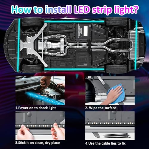 YUGUANG 4 PCS unter Beleuchtung für Auto, APP-Kontrolle Mehrfarbige Lichter synchronisiert mit Musik RGB Lichtstreifen wasserdicht für Autos, SUVs.