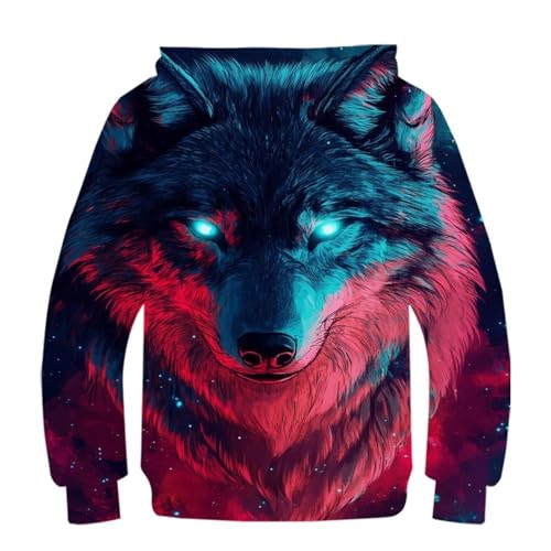 Pull loup imprimé 3D sweat à capuche sport décontracté enfant 12-14 ans - 3