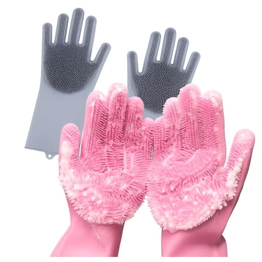 Kit 2 Pares Luvas de Silicone Multiuso para Lavar Louça, Esponja Mágica-QHS