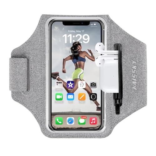Brassard de Sport avec Poche pour Écouteurs et Clés,Compartiment Zippé -Brassard de Course Imperméable pour iPhone 17/16/15 Pro Max(Jusqu'à 6.9