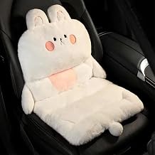 Cute Car Seat Cushion, Cartoon Plush Car Pillow for Driving Seat, Lumbar Support Pillow for Car with Anti-Slip Design, All-Season Car Headrest and Back Pillow for Cars, Chair, Wheelchair Rabbit