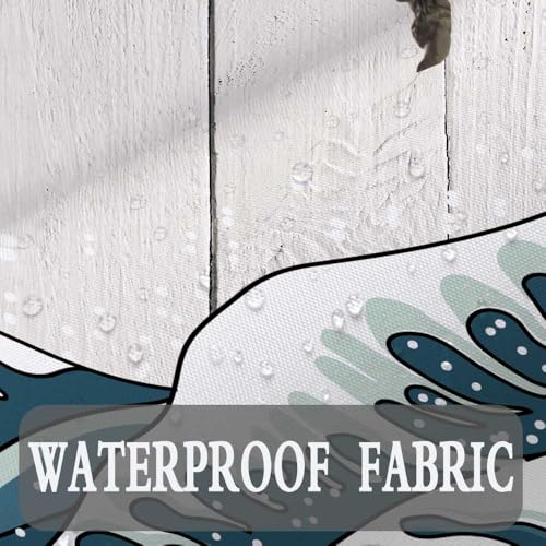 Image of Boziqr Funny Cat Shower Curtain, Cool Cat Dinosaur Japanese Ocean Wave Decor Fabric Bathroom Curtains, Kids Children Rustic Wooden Farmhouse Long Shower Curtain, 70 X 84 Inches