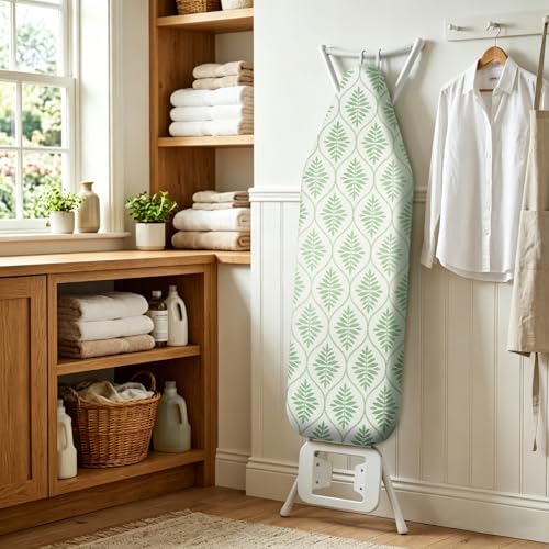 Image of SheeChung Ironing Board Cover and Pad 15 inchx49 inch,Iron Board Cover with Elastic Edge & Adjustable Fastener,Cotton Covers Resist Scorching and Staining Extra Thick Padding,Silicone Coating,Bohemian Leaves