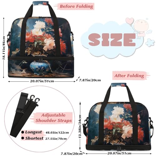 Large Weekender Overnight Bags Color Flowers Oil Painting Travel Duffel Bag for Women Men Gym Bag With Shoe Compartment Foldie Travel Tote Bag Carry On Personal Item Bag for Travel Gym Sports2