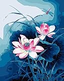 Colour Talk DIY Oil Painting, Paint by Number kit - Dragonfly and Lotus 16x20 Inch