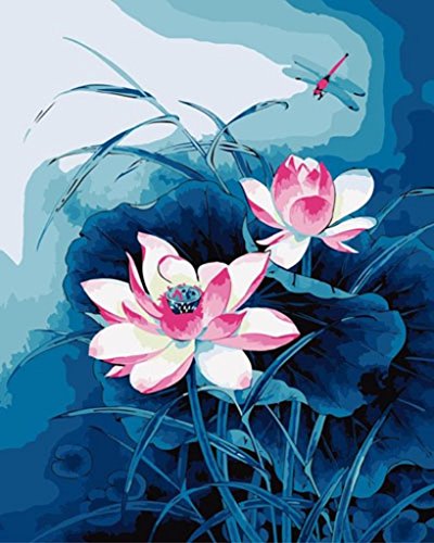 Colour Talk DIY Oil Painting, Paint by Number kit - Dragonfly and Lotus 16x20 Inch