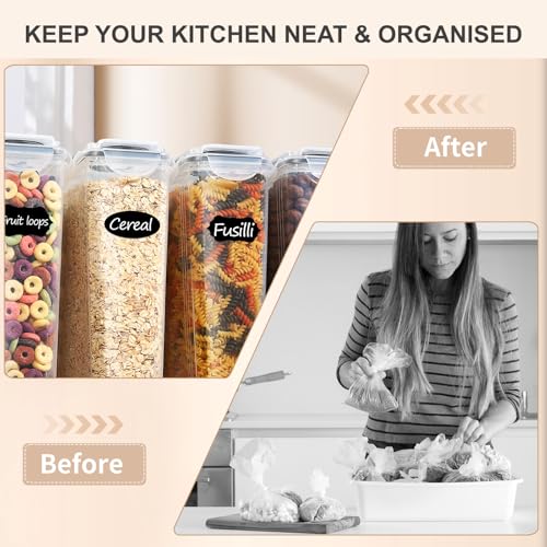 YASHE Cereal Storage Containers, 4Pcs Plastic Food Storage Containers with Lids Airtight, Durable Food Grade BPA-Free Cereal Containers with 16 Labels & 1 Marker - Image 6