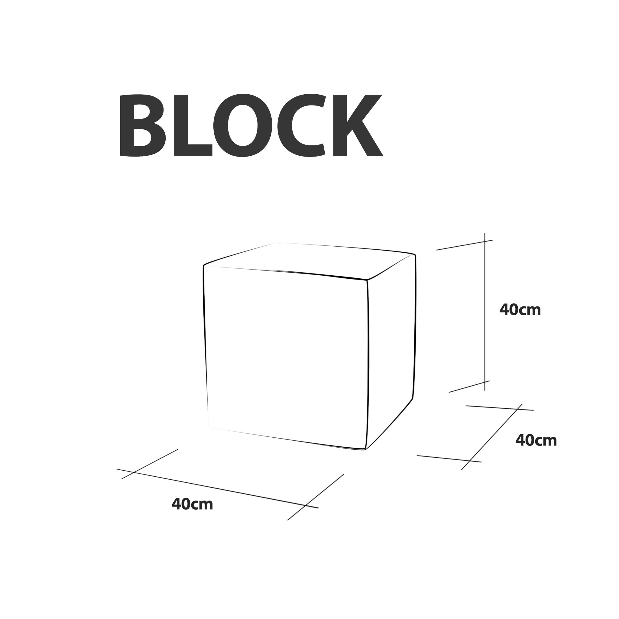 ECOPOUF – Kostka Outdoor – Wygodna Pufa – Lekkie Krzesło do Siedzenia – do Ogrodu, Pokoju Dziecięcego, na Balkon, Kemping – Tkanina Wodoodporna i Odporna na UV – 40 x 40 x 40 cm Block M15