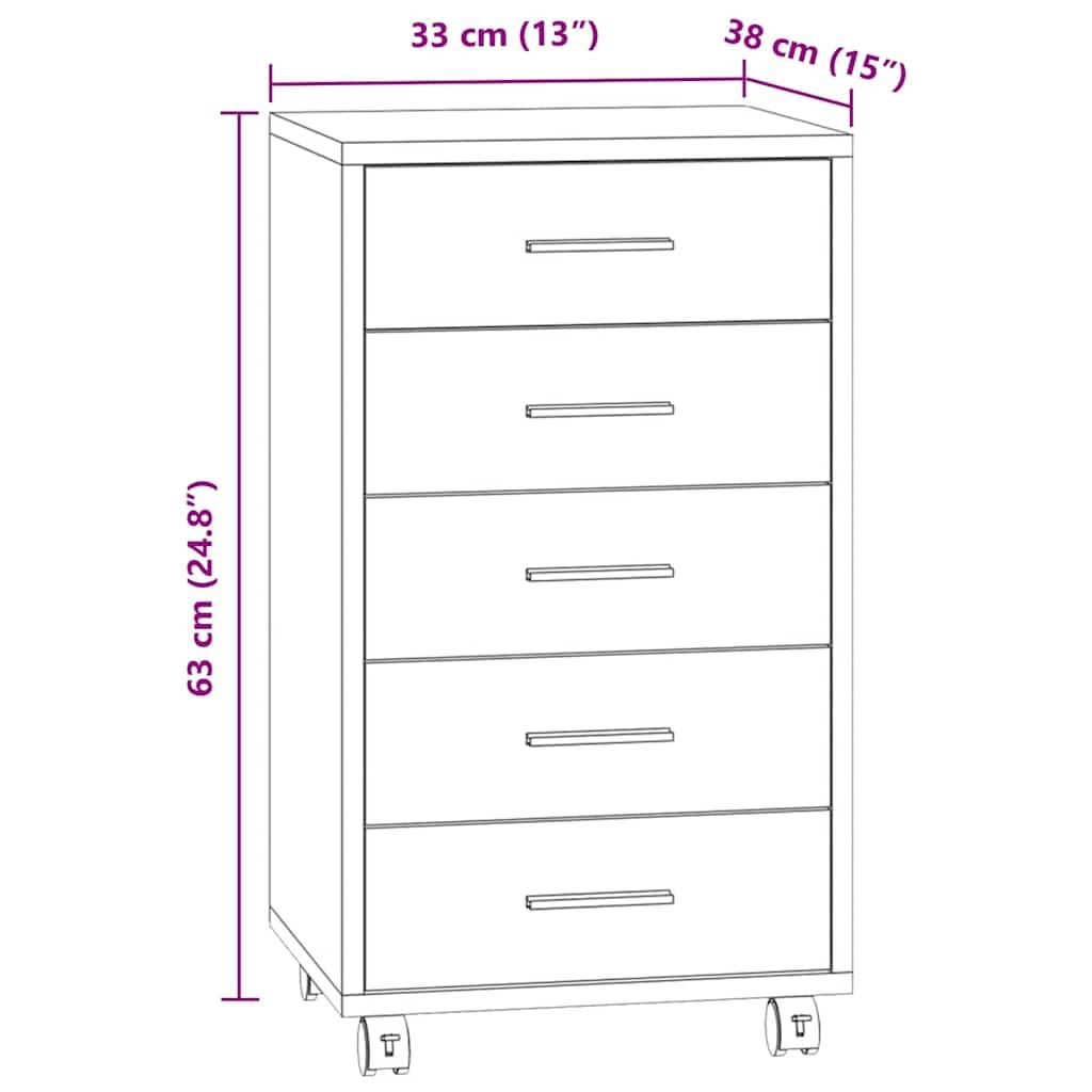 vidaXL Armoire à Tiroirs avec Roulettes Armoire de Rangement Organisateur Meuble de Bureau Chambre d'Enfant Intérieur Sonoma Gris Bois d'Ingénierie