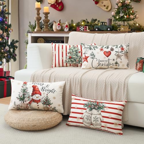 Housse coussins Noël de qualité supérieure en lin rouge Sungeek