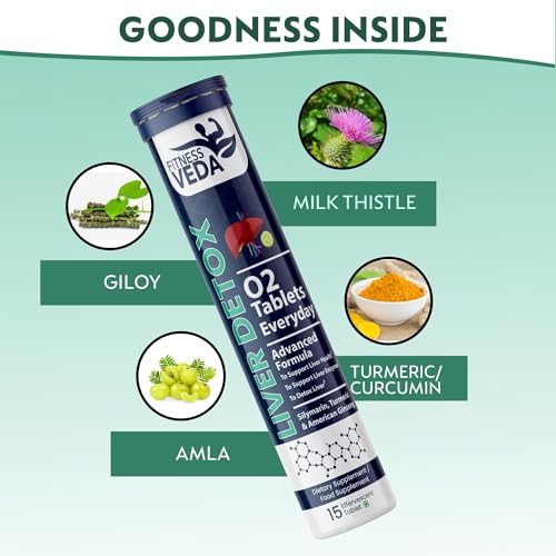 Image of Fitness Veda Liver Detox Effervescent-Pack of 8 | Fatty Liver Health Supplement | Milk Thistle With American Ginseng | Drop, Dissolve, Fizz & Drink | Advanced Ayurvedic Formula for Liver Health - 15 Tablets Each