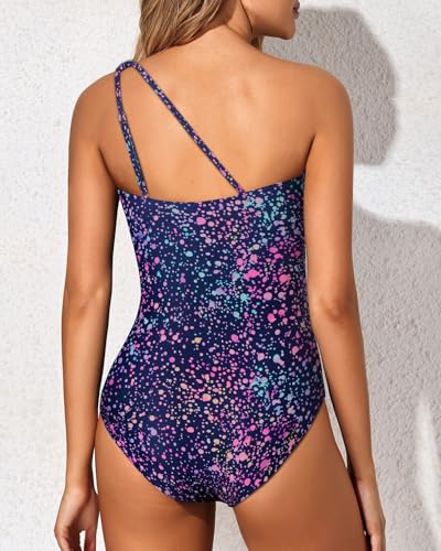 Image of Holipick One Shoulder One Piece Swimsuit for Women Tummy Control Bathing Suits Modest Full Coverage Keyhole Swimwear