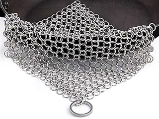 Candure Cast Iron Cleaner Stainless Steel Scourer 7x7 Inch Chainmail Scrubber for All Types of Skillet Griddles, Cast Iron Pans, Grills & Dutch Ovens
