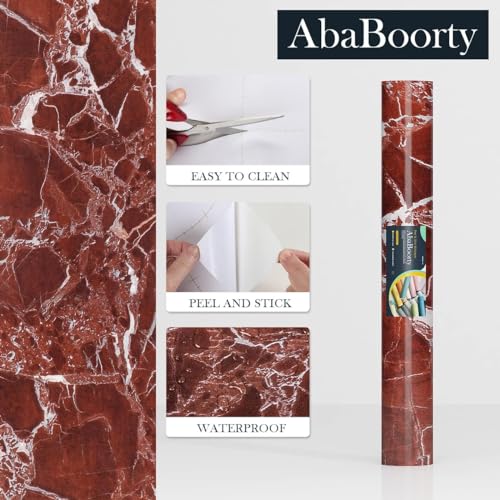 Image of TEKCOOL Wall Stickers DIY Wallpaper Vinyl Marble Wallpaper Peel and Stick Waterproof Wallpapers for Home Kitchen Countertop Cabinet Furniture Oil Proof Kitchen Stickers(Cherry red-3 pc)!
