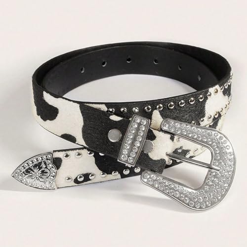 Womens Belts, Rivets Leopard Cow Pattern Belt for Jeans Dress Jeweled Hot Girl Glittered Waistband, Fashion Accessories2
