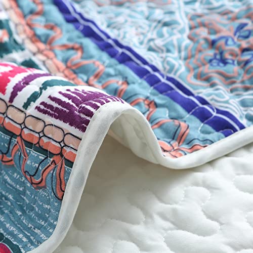 Colcha acolchada floral azul King con tejido de patchwork transpirable 7