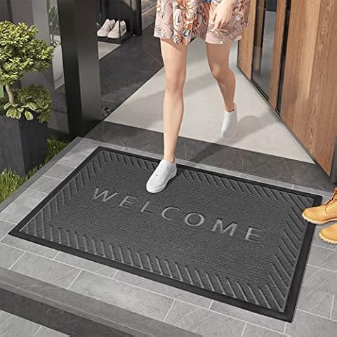 Color G Fußmatte Außen, Fußmatte Outdoor Schmutzfangmatte für Haustür, rutschfeste Fussmatte Aussenbereich Eingangsteppich, Türmatte Außen für Eingang, Außen und Innen (45 x 80 cm, Schwarz-Grau) Cover