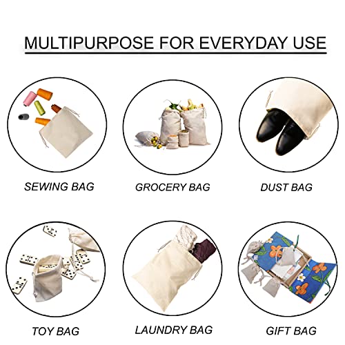 6x8 inches Cotton Drawstring Bags - Reusable Produce Bags Pack of – Multipurpose Double Drawstring Muslin Bags for Everyday Use - Natural (Pack of 12) by ecogreentextiles - Image 4