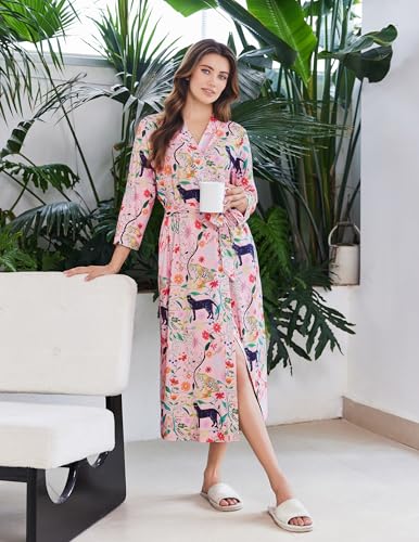 Image of Ekouaer Women Robes Long Knit Bathrobe Lightweight Soft Kimono Robes Casual Ladies Loungewear with Pockets