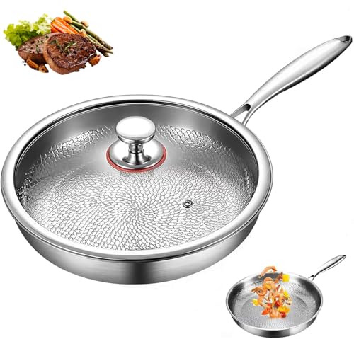 Sartén Antiadherente de Titanio Martillado con Tapa, Multifuncional, ultraduradera y Resistente a rayones, para cocinas de inducción 26cm