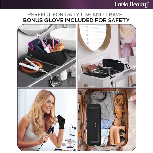 2-in-1 Hot Hair Tools Travel Bag, Removable Heat-Resistant Silicone Mat, Clear Pockets for Accessories, Protects Surfaces from Burns, Ideal for Curling & Flat Irons, Includes Heat-Resistant Glove2