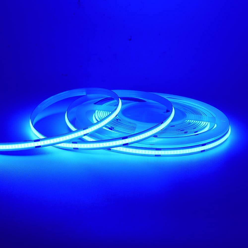 XUNATA COB LED Strip Lights, 3m/9.9ft Non-Waterproof Flexible COB LED Rope Lights DC 5V 320 LEDs/m Blue Bendable Tape Lights with Black USB Touch Dimming for TV Backlight, Cabinet Lighting Decoration
