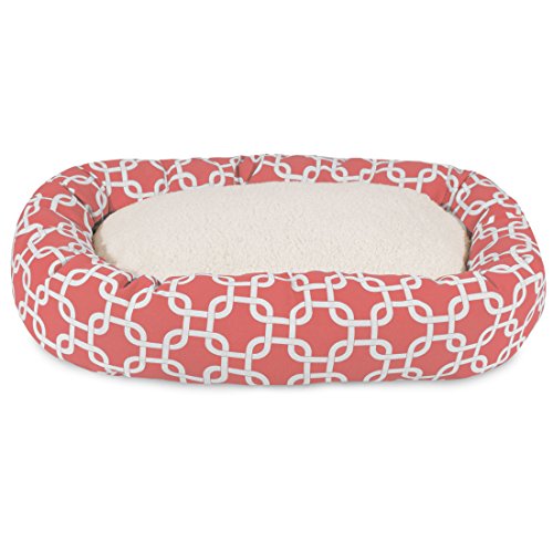 Image of Majestic Pet 32 Inch Links Sherpa Calming Dog Bed Washable - Cozy Soft Round Dog Bed with Spine for Head Support - Fluffy Donut Dog Bed 32x23x7 (inch) - Round Pet Bed Medium - Coral