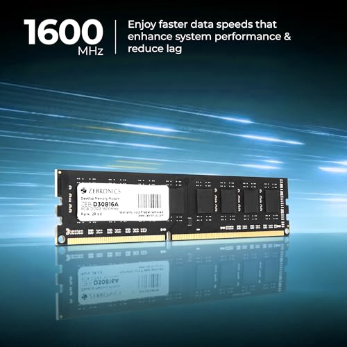 Image of Zebronics 8GB DDR3 RAM for PC, 1600MHz, Low Power Consumption, High Stability Performance (D30816A)