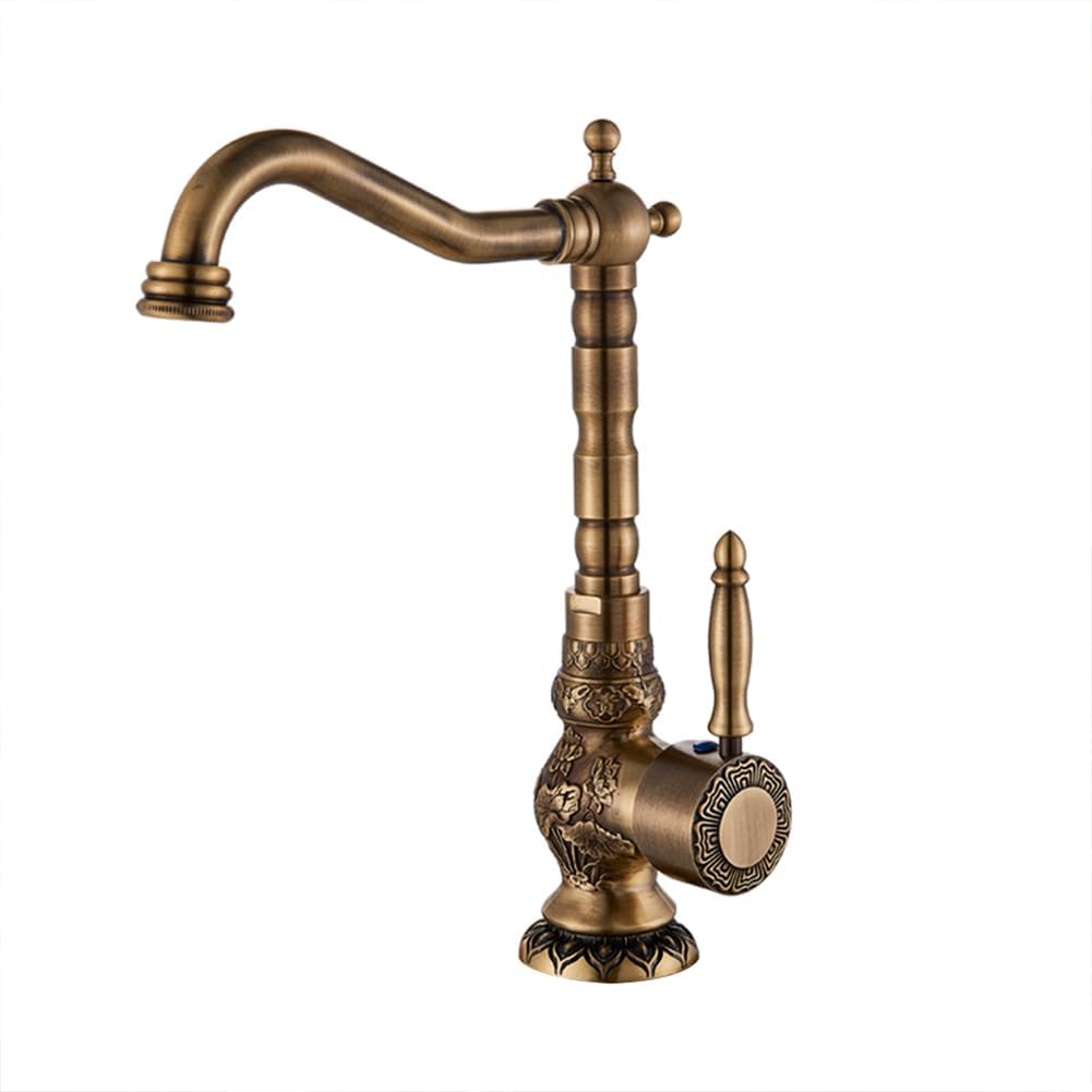 Antique Brass High Arc Basin Mixer Tap | 360° Swivel Spout & Single Lever Design Bathroom Sink Faucet