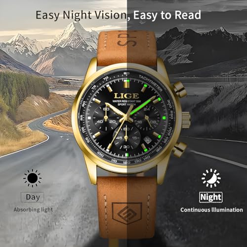 Image of LIGE Mens Roulette Wheel Watches Casino Themed Quartz Analog Watch 3ATM Waterproof Glowing Man Wrist Watches