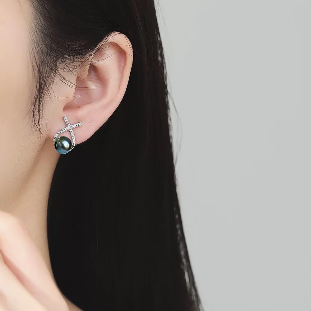 Pendientes de perlas negras tahitianas de 9 a 10 mm, regalo para el día de la madre, regalo para mamá, día de San Valentín, joyería de Navidad y boda