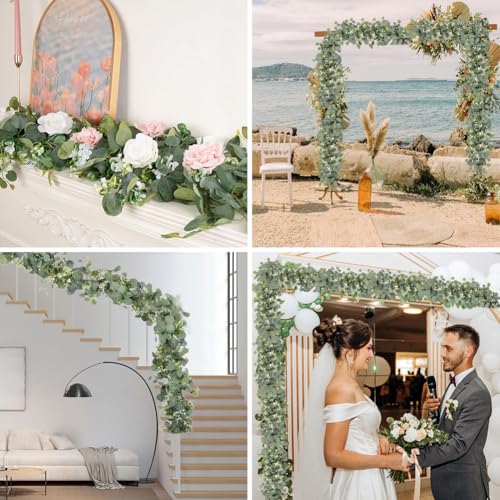 Guirlande d'eucalyptus artificielle fleurs blanches vigne pour décoration arche mariage - 7