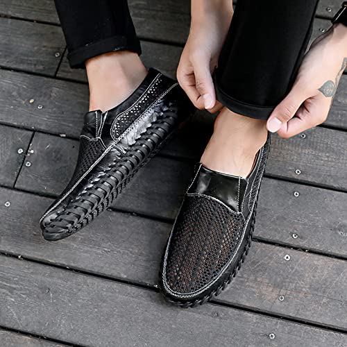 UGOSELEC Men Breathable Leather Sandals Slip On Boat Shoes,Casual Handmade Lightweight Mesh Hollow Flat Driving Shoes Penny Loafers Deck Shoes3