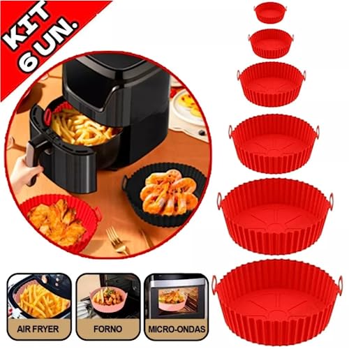 Kit Com 6 Formas Cesta Redonda de Silicone Para Air Fryer Fritadeira Universal Para Todos Os Modelos