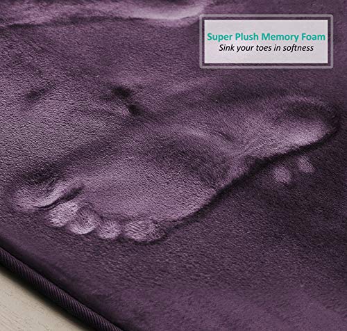Clara Clark Memory Foam Bath Mat Ultra Soft Non Slip and Absorbent Bathroom Rug, Set of 3 - Small/Large/Contour, Dark Purple, 3 Count