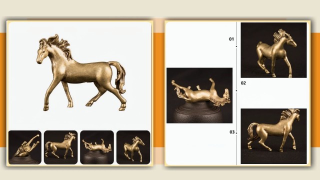 Set de 2 estatuas de caballo de bronce decorativas miniatura 6