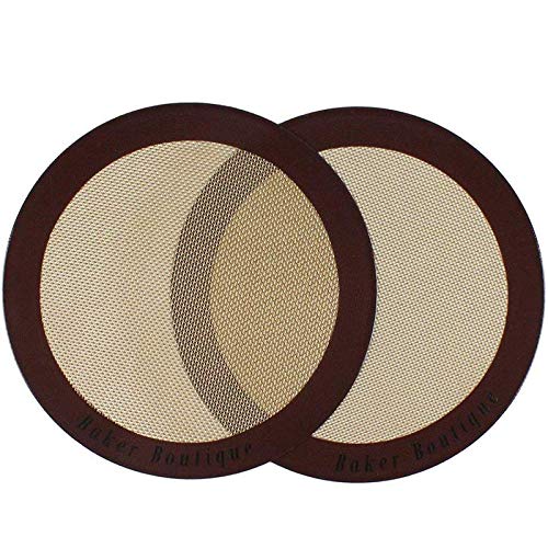 Silicone Baking Mats, 2-Pack Non-stick Silicone Baking Sheet Liner, Reusable Heat Resistant Baking Pastry Sheets for Bake Pans/Rolling/ Macaron/Cookie (Round 9", Brown)