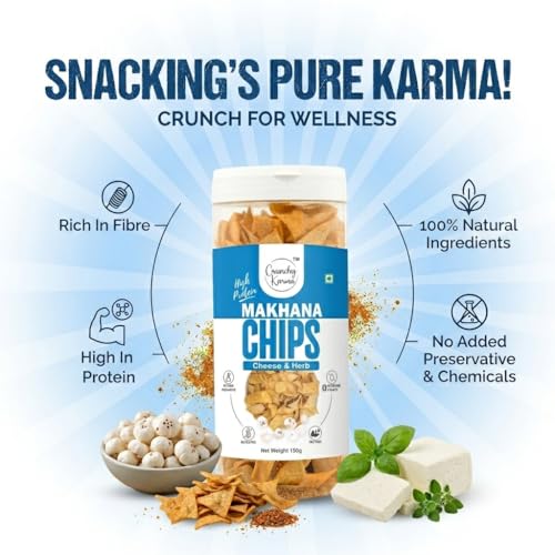 Image of Makhana Chips Cheese & Herb | Baked Foxnut Chips | High Protein Healthy Snack | Gluten Free | No Trans Fat | Crispy Low-Calorie Snack for Anytime Munching - 150g (Pack of 2)