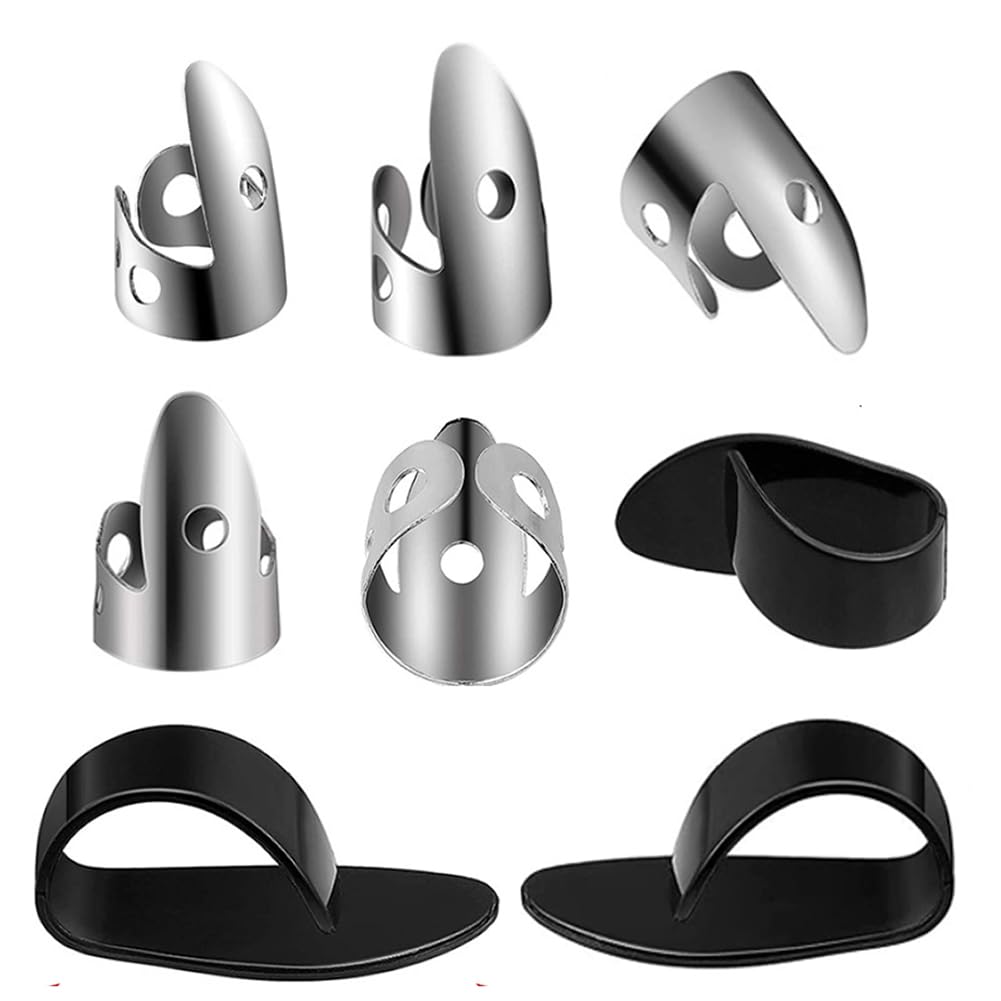 6Pcs Metal Guitar Finger and Thumb Picks Adjustable Fingers Thumbs Pick Instrument Picking Accessories for Bass Ukulele Banjos Electric Guitars(Silver+Black) - Image 4