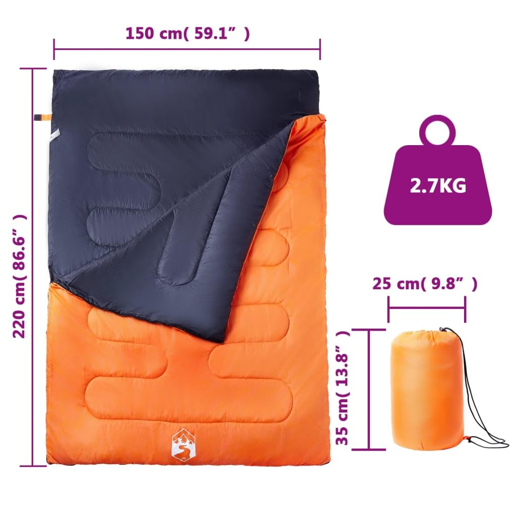 Doppelschlafsack für Erwachsene mit Kissen 220x, 3-4 Jahreszeiten, wasserfestes Polyester, PP-Füllung, mit Kapuze, doppelseitigem Reißverschluss und Packtasche für Camping, Trekking