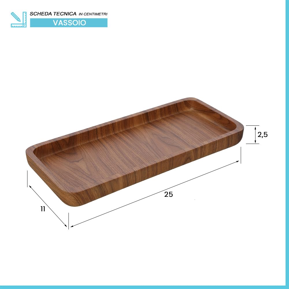 Inbagno Vassoio Porta Oggetti in Poliresina Effetto Legno della Linea Radici, L 25 x P 11 x H 2,5Cm