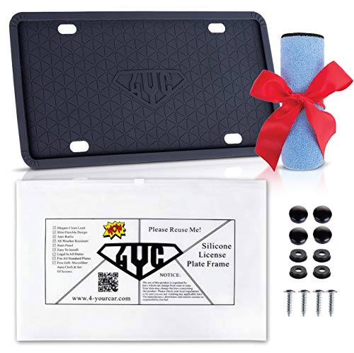 4YC Silicone License Plate Frame Cover Holder Black with Screws, 12.2" x 6.2"