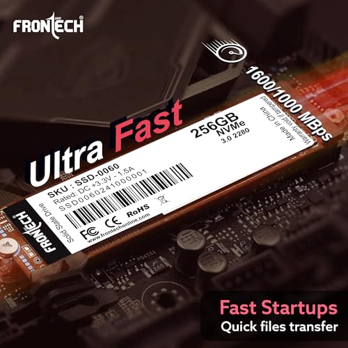 Image of FRONTECH 256GB NVMe M.2 2280 SSD - PCIe Gen3 x4, Up to 1600 MB /s Read & 1000 MB /s Write, Ultra-Compact High-Speed Solid State Drive for Gaming, Laptops & PCs (SSD-0060)