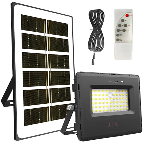 JJX Solar 1000 Lumens Flood Lights Outdoor With Remote Control, Dusk to Dawn Lighting IP66 Waterproof, LED Security Lights With 16ft Cable