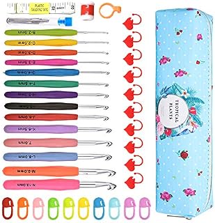 YINVA 48Pcs Crochet Hooks Set,14Pcs Ergonomic Crochet Kit,Soft Grip Handles Knitting Needles Kit with Case for Arthritic Hands Adults Beginners,Standard,2.0mm-10.0mm