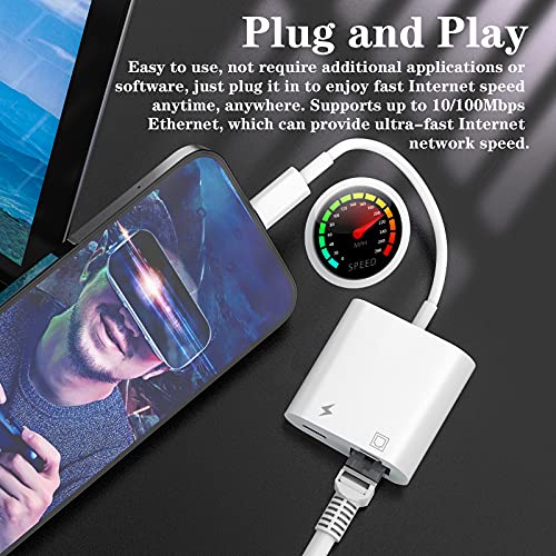 DESOFICON Lightning~イーサネット接続アダプター MFi認証 2イン1 RJ45 イーサネット LANネットワーク アダプター 充電ポート付き iPhone/iPad/iPod対応 の商品画像 3