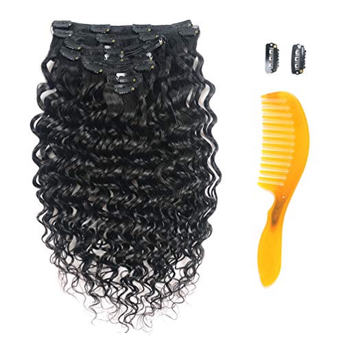 16" Curly Hair Extensions Clip in - 1B# 100g 8pcs Deep Wave Natural Hair Extensions for Women